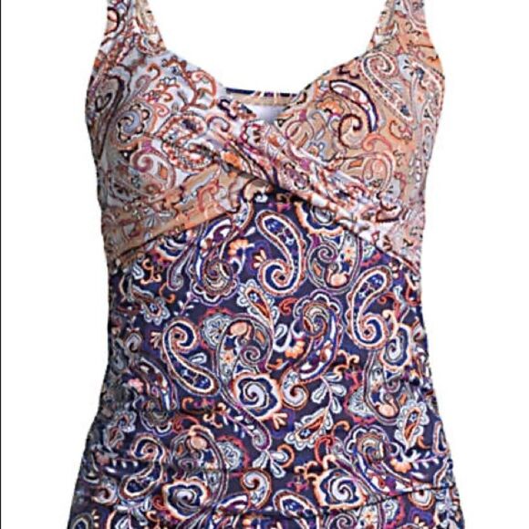 Land’s End Plus Two V-Neck wrap adjustable underwire tankini tops floral 22W 24W - Picture 1 of 6